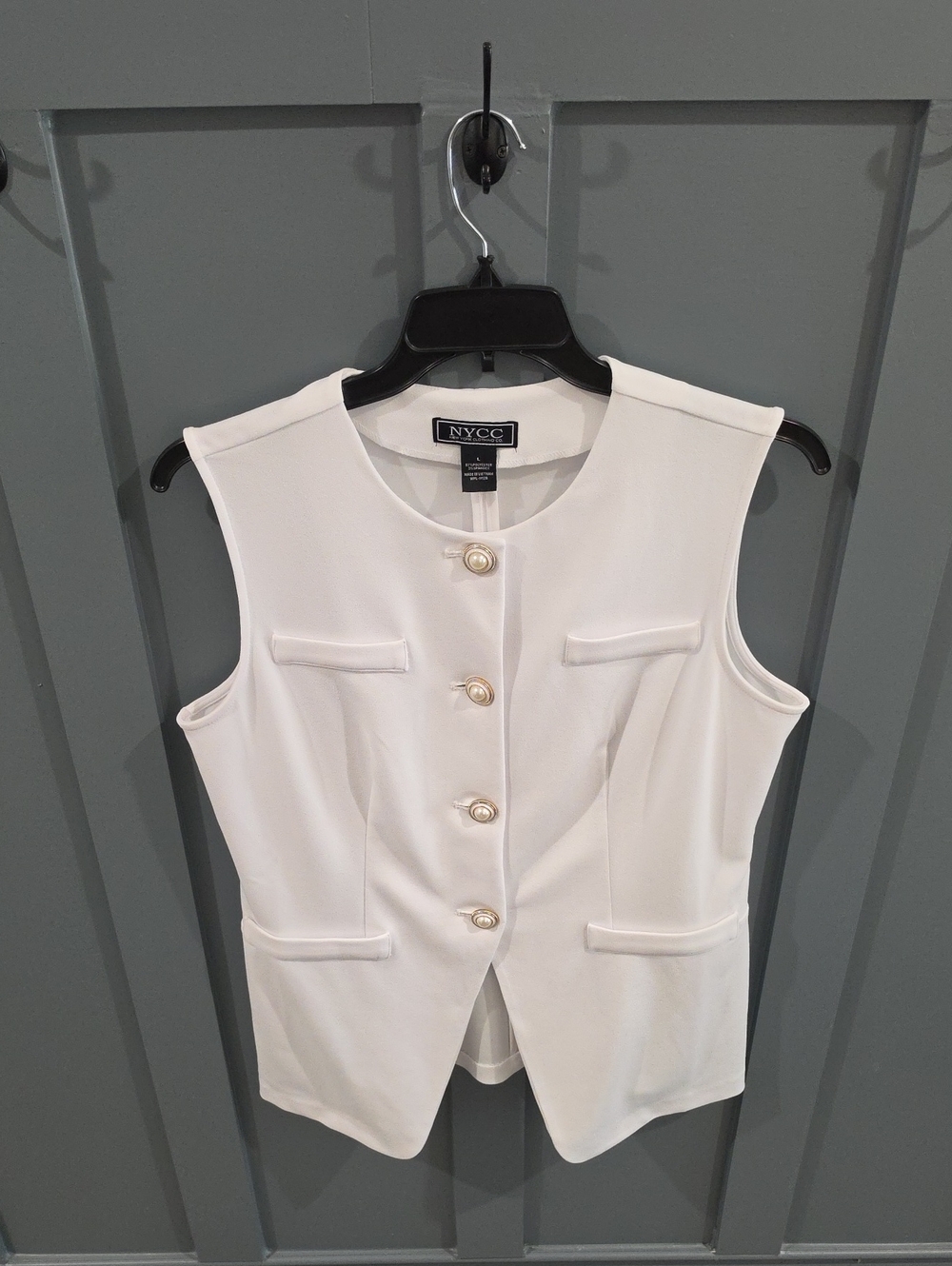 New York & Company Cream Sleeveless Button-Front Vest with Gold Buttons